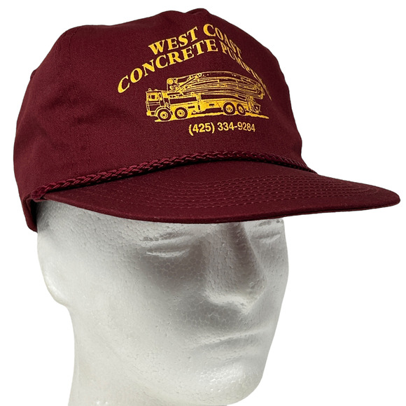 Vintage West Coast Concrete Pumping Hat Cap Red 90s Stanwood Snapback Rope Cord - Picture 1 of 9